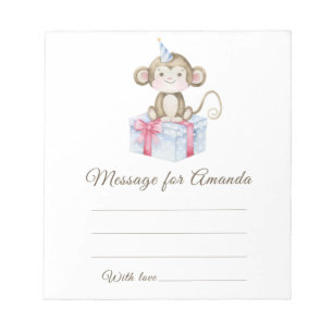 Monkey first birthday time capsule message notepad