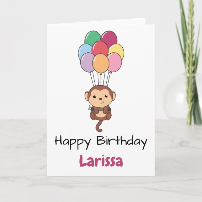 Monkey Flies Up With Colourful Balloons Card (Front)