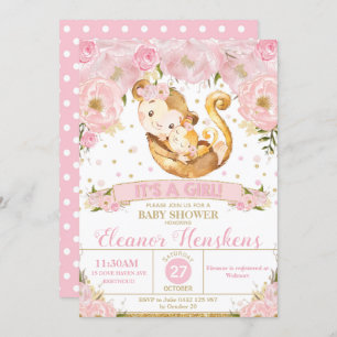 Monkey Floral Baby Shower Invitation Girl