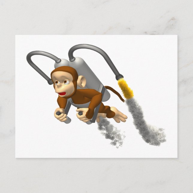 Monkey Flying With Jetpack Postcard (Front)