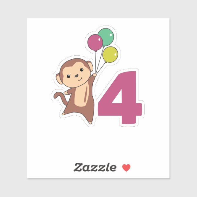 Monkey Fourth Birthday Balloons For Kids (Sheet)