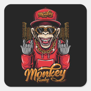 Monkey funky square sticker