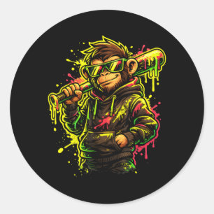 Monkey Funny Animals Baseball Drip for Kids Youth Classic Round Sticker