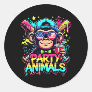 Monkey Funny Animals Baseball Drip Kids Youth Boys Classic Round Sticker