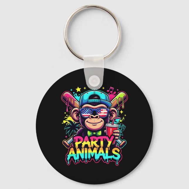 Monkey Funny Animals Baseball Drip Kids Youth Boys Key Ring (Front)