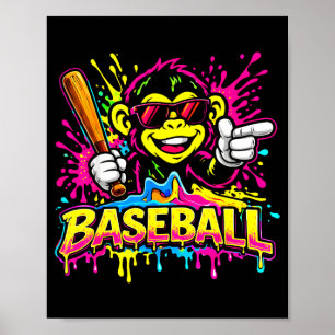 Monkey Funny Animals Baseball Drip Kids Youth Boys Poster