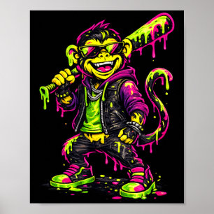 Monkey Funny Animals Baseball Drip Kids Youth Boys Poster