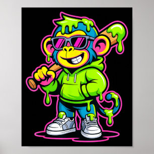 Monkey Funny Animals Baseball Drip Kids Youth Boys Poster