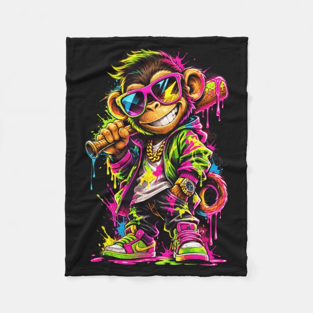 Monkey Funny Animals Baseball Drip Party Sport Fleece Blanket (Front)