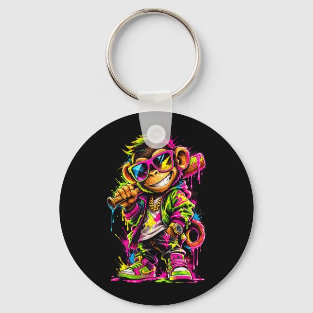 Monkey Funny Animals Baseball Drip Party Sport Key Ring (Front)