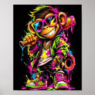 Monkey Funny Animals Baseball Drip Party Srt Poster
