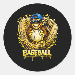 Monkey Funny Animals Baseball Ice Cream Drip Cool Classic Round Sticker