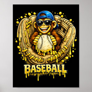 Monkey Funny Animals Baseball Ice Cream Drip Cool Poster