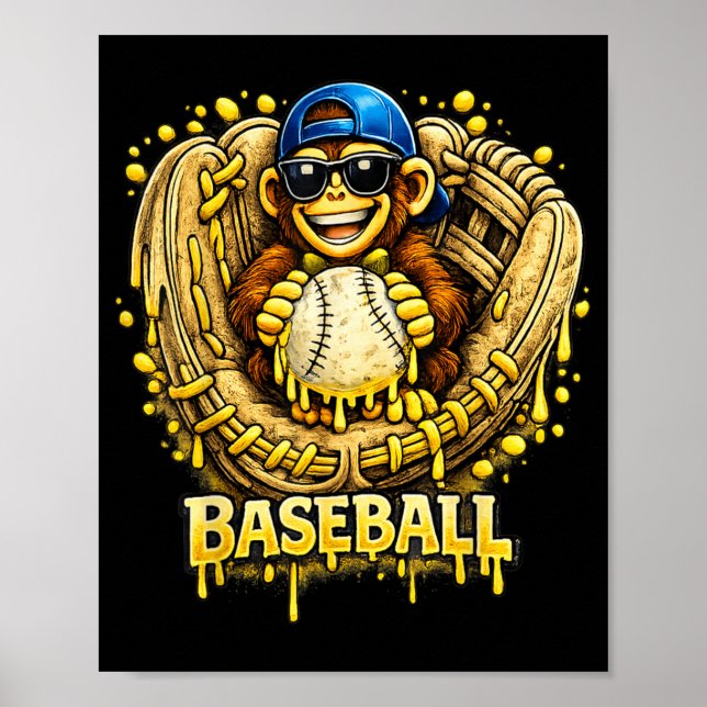 Monkey Funny Animals Baseball Ice Cream Drip Cool Poster (Front)