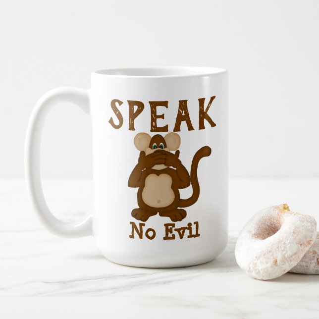 Monkey Funny Speak No Evil Coffee Mug (With Donut)