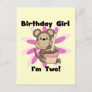 Monkey Girl 2nd Birthday Tshirts and Gifts Postcard