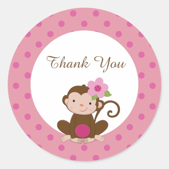 Monkey Girl Baby Shower Favour Gift Tags Sticker (Front)
