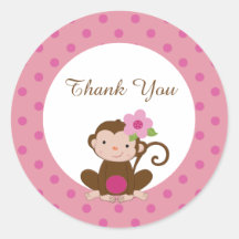 Monkey Girl Baby Shower Favour Gift Tags Sticker