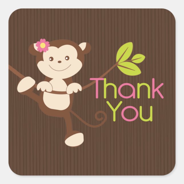 Monkey Girl Baby Shower Thank You Square Sticker (Front)