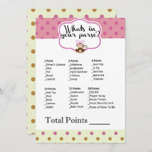 Monkey Girl Baby Shower What's in Your Purse Game Invitation