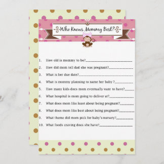 Monkey Girl Baby Shower Who Knows Mummy Best Game Invitation