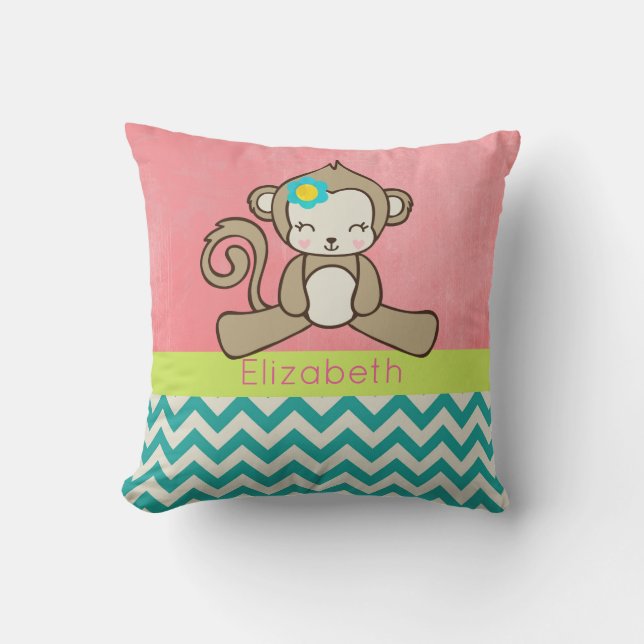 Monkey Girl Cartoon Cute And Kawaii Personalised Cushion (Front)