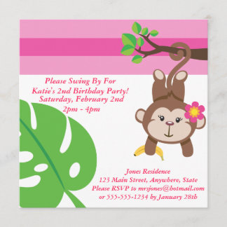 Monkey Girl (Leaf) Birthday Party Invitation