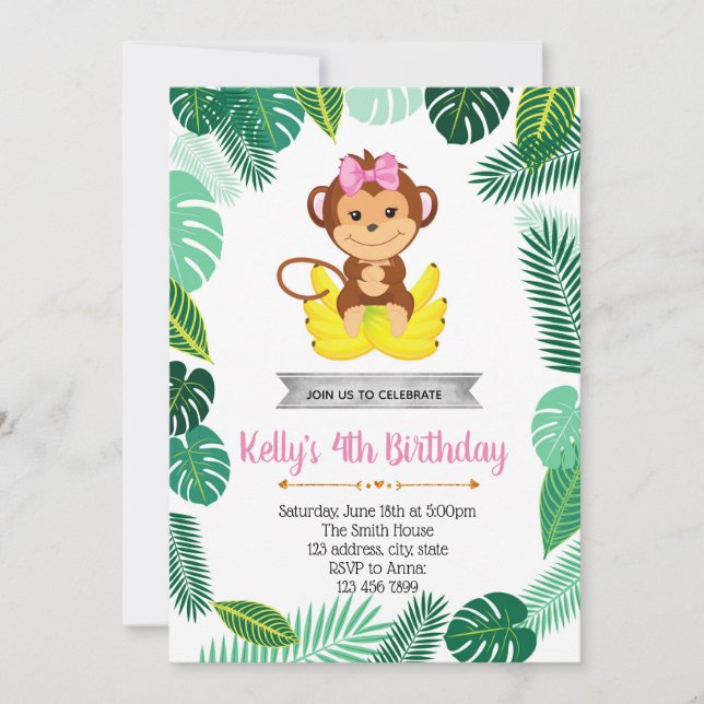 Monkey girl party invitation (Front)