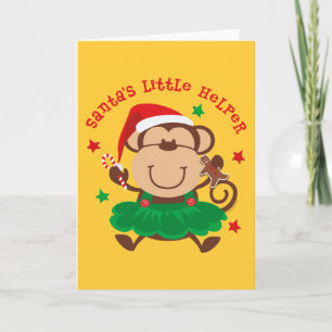 Monkey Girl Santas Helper Holiday Card