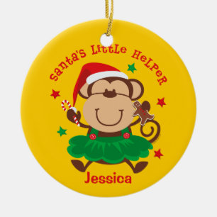 Monkey Girl Santa's Helper Personalised Ornament