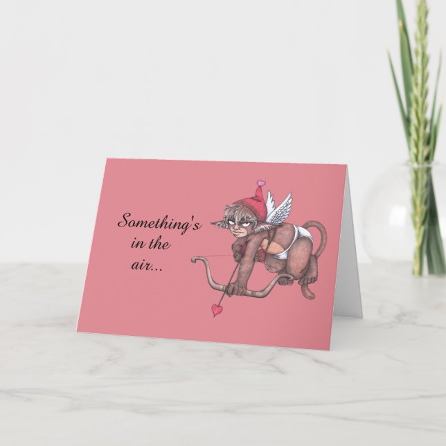Monkey Gnome Cupid Valentine Greeting Card (Front)