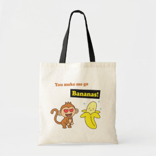 Monkey go Bananas, Cute Love Humour Tote Bag