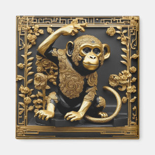 Monkey gold and black ornamental frame magnet