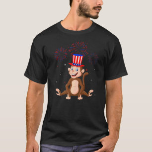 Monkey Graphic Red White Blue Fireworks Decor 4th T-Shirt