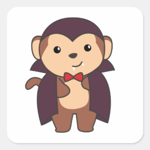 Monkey Halloween Cute Devil Kids Vampire Costume Square Sticker