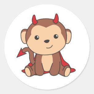 Monkey Halloween Cute Devil Kids Witches Costume C Classic Round Sticker