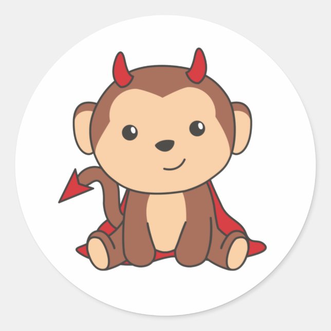 Monkey Halloween Cute Devil Kids Witches Costume C Classic Round Sticker (Front)