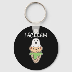 Monkey Halloween Ghost I Scream Ice Pun Key Ring