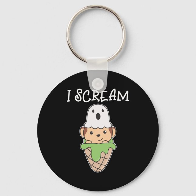 Monkey Halloween Ghost I Scream Ice Pun Key Ring (Front)