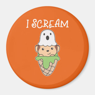 Monkey Halloween Ghost I Scream Ice Pun Magnet