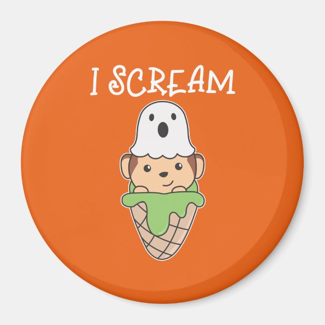 Monkey Halloween Ghost I Scream Ice Pun Magnet (Front)