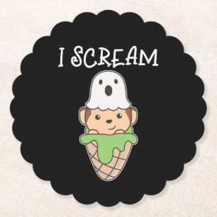 Monkey Halloween Ghost I Scream Ice Pun Paper Coaster
