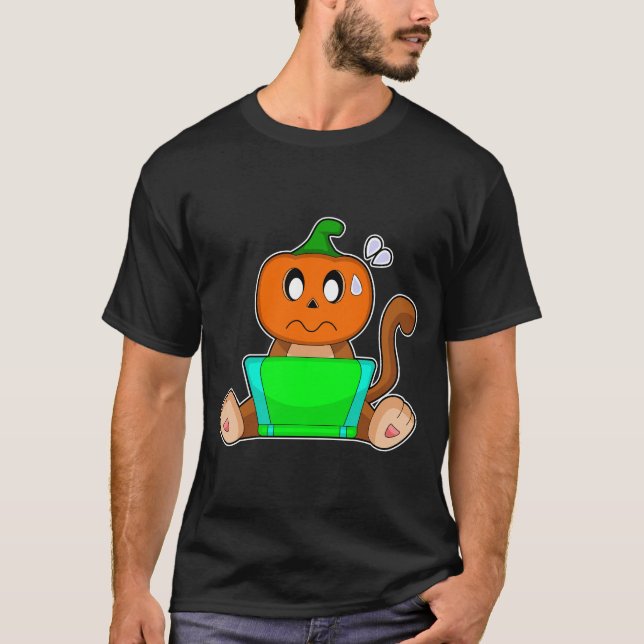 Monkey Halloween Pumpkin Laptop T-Shirt (Front)