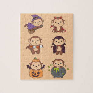 Monkey Halloween Witch Devil Pumpkin Vampire Jigsa Jigsaw Puzzle