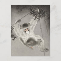 Monkey Hanging from Bamboo Branch by Ohara Koson