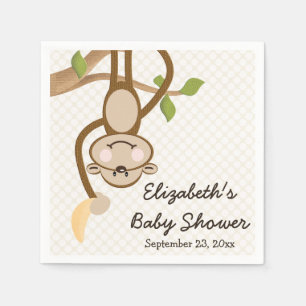 Monkey Hanging From Tree with Banana Baby Shower Napkin