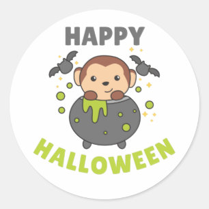 Monkey Happy Halloween Cauldron Bat Classic Round Sticker