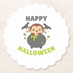 Monkey Happy Halloween Cauldron Bat Paper Coaster