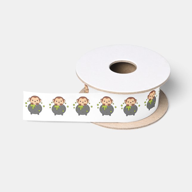 Monkey Happy Halloween Cauldron Bat Satin Ribbon (Spool)