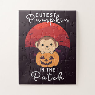 Monkey Happy Halloween Cutest Pumpkin In The Patch Jigsaw Puzzle